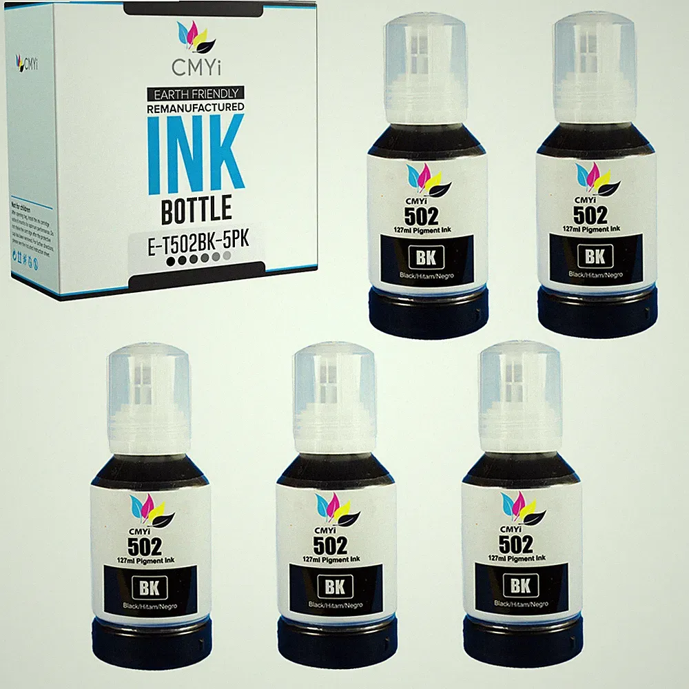 5 PK Black Ink Bottle Refill for Epson 502 Ecotank Expression Ultra High Yield