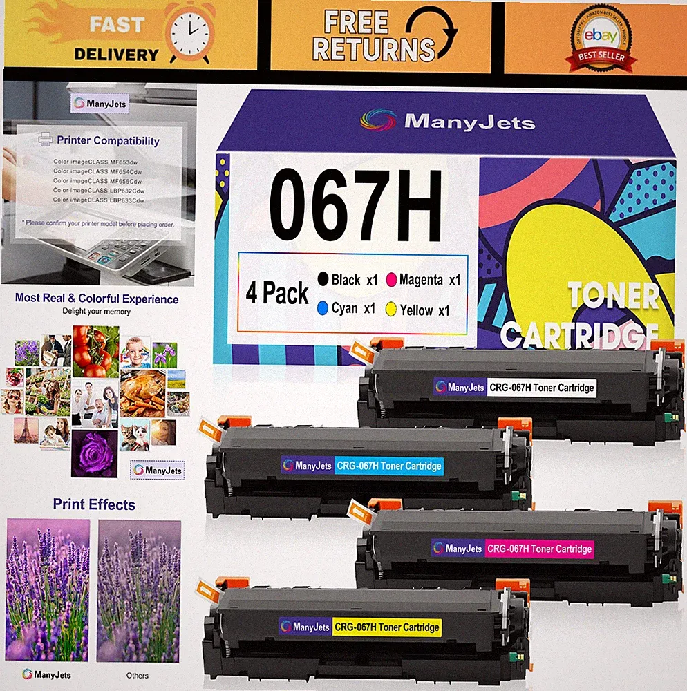 High Yield Toner Cartridge Set for Canon Printers - 4 Pack (Black, Cyan, Yellow